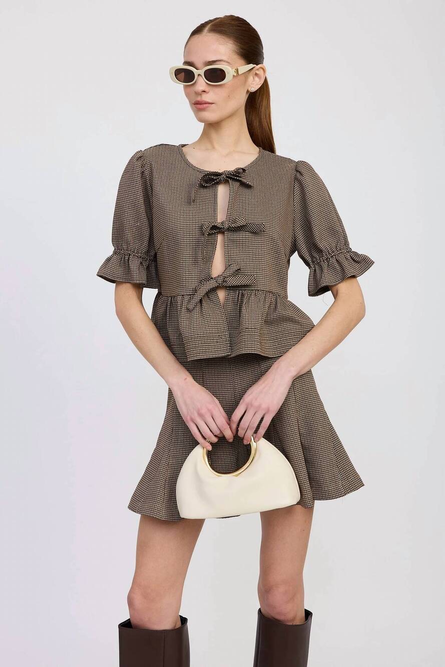 NEW EN SAISON aubrielle mini skirt set in tan burgundy black
